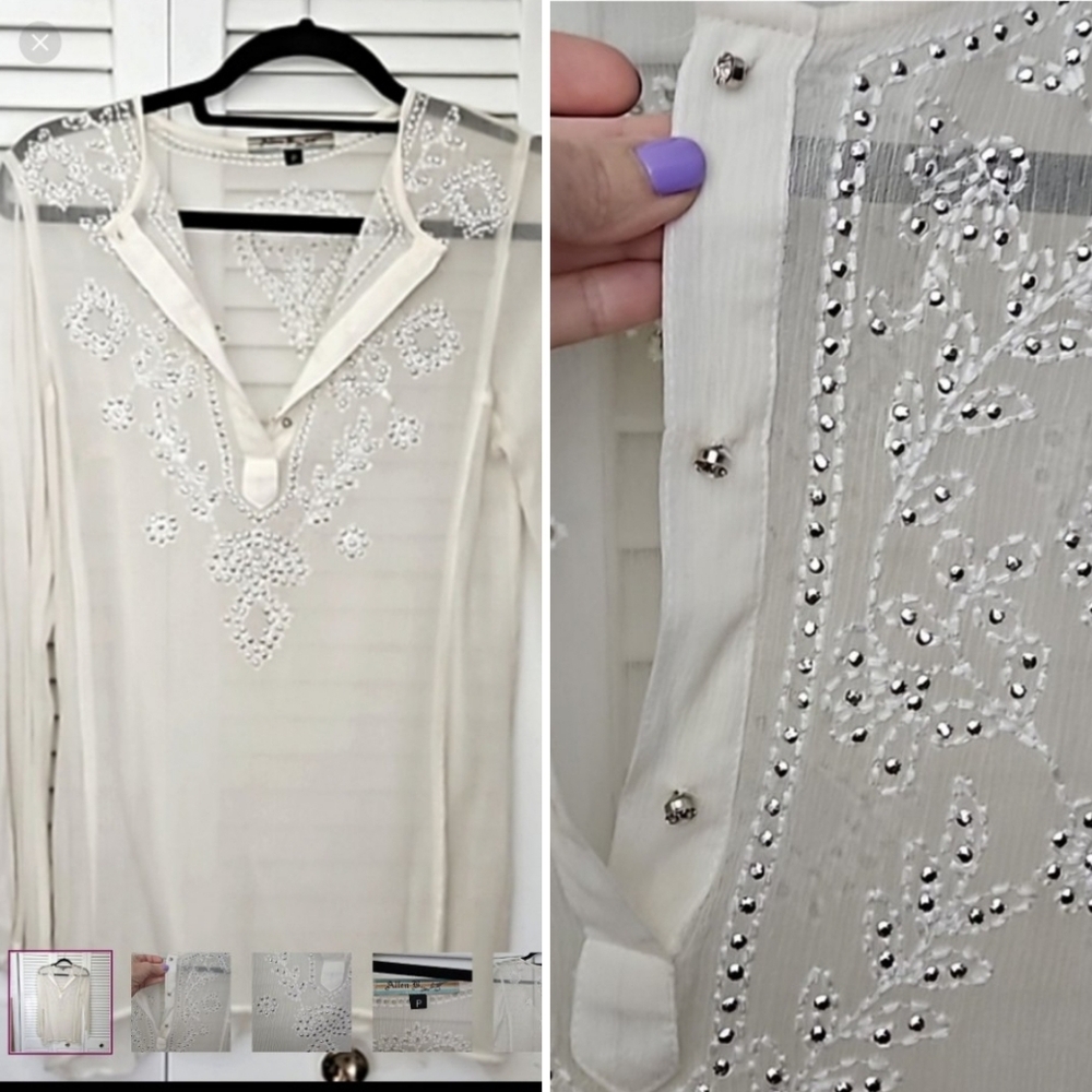 Allen B Sheer white/cream tunic with rhinestones. 2 Petit
